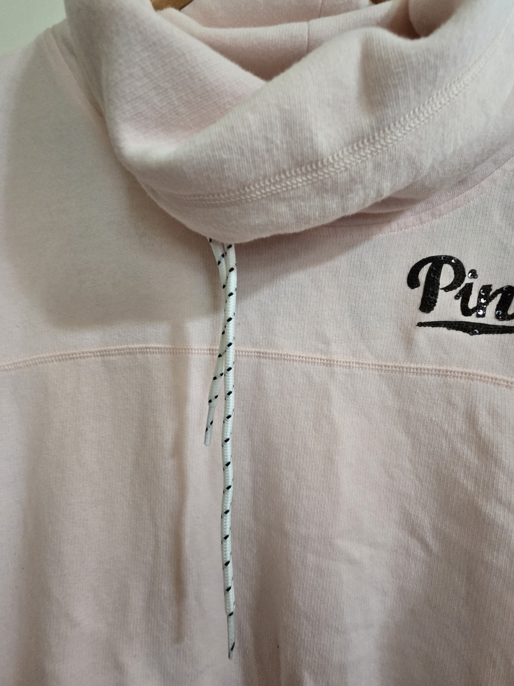 PINK Victoria's Secret Pullover Hoodie - Light Pink Sequin Sleeve Women's Top - Picture 7 of 11